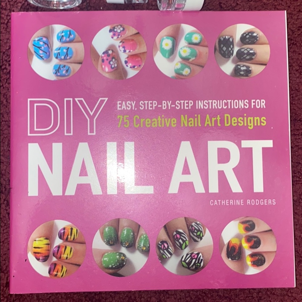 Nail art tutorial book and nail glitters